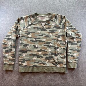 Lucky Brand Women Sweatshirt Medium Olive Camo Stars Crew Neck Long Sleeve